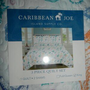 CARIBBEAN JOE SEASHELLS KING QUILTED BEACH BEDDING SET NEW🆕 📦⌚FAST🏃🏻💨⚡🚚